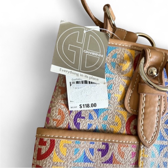 NEW Giani Bernini Rainbow Mulitcolor Logo Tote Bag Snap Closure Double Straps - Picture 4 of 8